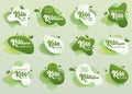 Keto frendly badge set. Green amoeba design of sticker for keto diet menu, poster, flyer.