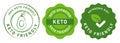 Keto friendly food ketogenic diet emblem sticker seal set packaging round stamp green color