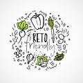 Keto Friendly Food sketch illustration - two-colored vector sketch healthy concept. Healthy keto food with texture and