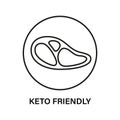 Keto friendly stamp. Healthy eating, ketogenic, paleo and low carb high fat diet icons. Meat steak icon. Isolated vector