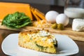 Keto homemade goat cheese and spinach pie. Close up Royalty Free Stock Photo