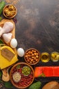 Keto ketogenic diet concept. High protein food, food frame bac Royalty Free Stock Photo