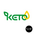 Keto logo. Ketogenic diet product symbol. Line style Keto word with green leaf and yellow oil fats. Royalty Free Stock Photo