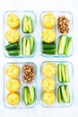 Keto Meal Prep with Egg Muffins and Avocado Ã¢â¬\' Overhead Flat-Lay of Sectioned Containers Royalty Free Stock Photo