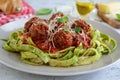 Keto Meatballs with Low-Carb Marinara Sauce and Zucchini Noodles Royalty Free Stock Photo