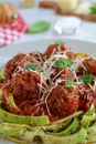 Keto Meatballs with Low-Carb Marinara Sauce and Zucchini Noodles Royalty Free Stock Photo