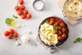 Keto paleo diet lunch mashed cauliflower with meatballs