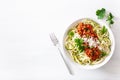 Keto paleo zoodles bolognese: zucchini noodles with meat sauce and parmesan Royalty Free Stock Photo