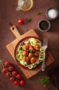 Keto paleo zoodles zucchini noodles with meatballs and olives Royalty Free Stock Photo