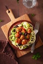 Keto paleo zoodles zucchini noodles with meatballs and olives Royalty Free Stock Photo