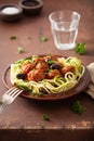 Keto paleo zoodles zucchini noodles with meatballs and olives Royalty Free Stock Photo