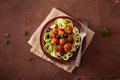 Keto paleo zoodles zucchini noodles with meatballs and olives Royalty Free Stock Photo