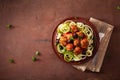 Keto paleo zoodles zucchini noodles with meatballs and olives Royalty Free Stock Photo