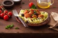 Keto paleo zoodles zucchini noodles with meatballs and olives Royalty Free Stock Photo