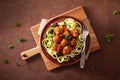 Keto paleo zoodles zucchini noodles with meatballs and olives Royalty Free Stock Photo