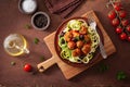 Keto paleo zoodles zucchini noodles with meatballs and olives Royalty Free Stock Photo