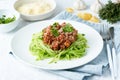 Keto pasta Bolognese with mincemeat and zucchini noodles, fodmap, lchf, low carb