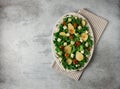 Keto Salad, pear with blue cheese and walnut, selective focus, no people, close-up,