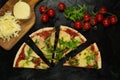 Keto Tortilla Pizza with Low Carb Pizza Sauce, Mozzarella, Tomatoes, Mushrooms, and Arugula
