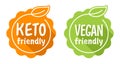 Keto and Vegan friendly badges in seal shape