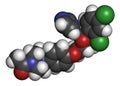 Ketoconazole antifungal drug molecule. 3D rendering. Atoms are represented as spheres with conventional color coding: hydrogen ( Royalty Free Stock Photo