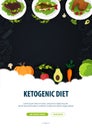 Ketogenic Diet banner, Healty Keto food. Low carbs ketogenic diet food. Vector Illustration.