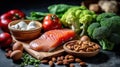 Ketogenic diet concept. A set of products Generative AI