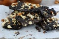 Keto Diet Chocolate Almond Bark - a set of photos showing an entire recipe preparation with the photos of the final dish