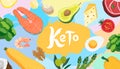 Ketogenic Diet food products vector banner illustration