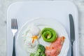 Ketogenic food concept - plate with keto food on weights Royalty Free Stock Photo