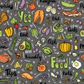 Ketogenic food vector seamless pattern, sketch. Healthy keto food - fats, proteins and carbs on endless vector pattern