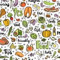 Ketogenic food vector seamless pattern, sketch. Healthy keto food - fats, proteins and carbs on endless vector pattern