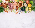 Ketogenic low carbs diet concept. Ingredients for healthy foods selection set up on white concrete background Royalty Free Stock Photo