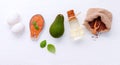 Ketogenic low carbs diet concept. Ingredients for healthy foods selection on white wooden background Royalty Free Stock Photo