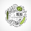 Ketogenic Menu - vector sketch illustration - two-colored sketch healthy concept. Healthy keto diet menu with texture