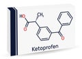 Ketoprofen molecule. Skeletal chemical formula, Paper packaging for drugs