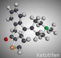 Ketotifen, histamine H1 receptor blocker molecule. It is used to treat atopic asthma, allergic conjunctivitis. Molecular model. 3D