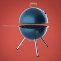 Kettle barbecue charcoal grill with folding metal lid for roasting, BBQ render isolated