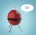 Kettle barbecue charcoal grill with folding metal lid for roasting, BBQ render isolated talk bubble smile Royalty Free Stock Photo