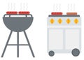 Kettle barbecue grill with cover and barbecue gas grill. Royalty Free Stock Photo