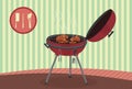 Kettle barbecue grill on vintage background. Picnic camping cooking. BBQ party banner.