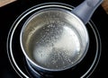 Kettle of boiling water on electric induction hob