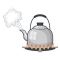 kettle with boiling water on gas kitchen design vector flat isolated illustration Royalty Free Stock Photo