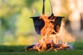 Kettle on the fire , cooking in the nature Royalty Free Stock Photo