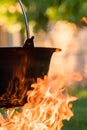 Kettle on the fire , cooking in the nature Royalty Free Stock Photo