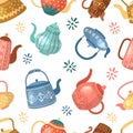 Kettle pattern. decorative seamless background with colored kettles collection Royalty Free Stock Photo