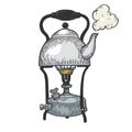 Kettle pot in primus stove color sketch vector