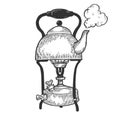 Kettle pot in primus stove sketch engraving vector