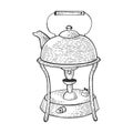 Kettle in primus stove sketch engraving vector