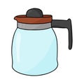 The kettle in the style of Doodle.Glassware for making tea or coffee.Coffee pot.Kitchen items.Vector illustration
